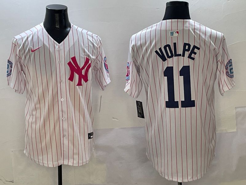 Men New York Yankees 11 Volpe White Stripe Jointly Name Nike 2025 MLB Jersey style 1